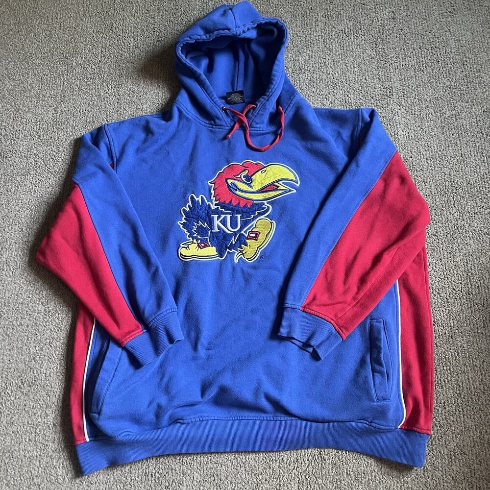 Colosseum Kansas Jayhawks Hoodie Men’s 3XL Blue Red Big Logo Pullover NCAA KU
